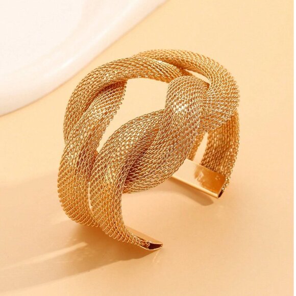 Gold Braided Knot Cuff Bangle - Picture 3 of 4